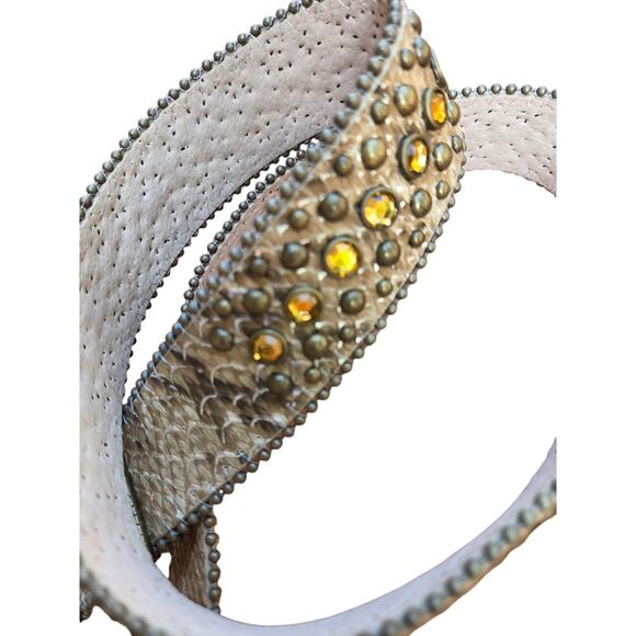 Chico’s Snake Print Leather Belt Small Rhinestone Western Glam Rodeo Y2K Boho - Picture 4 of 6